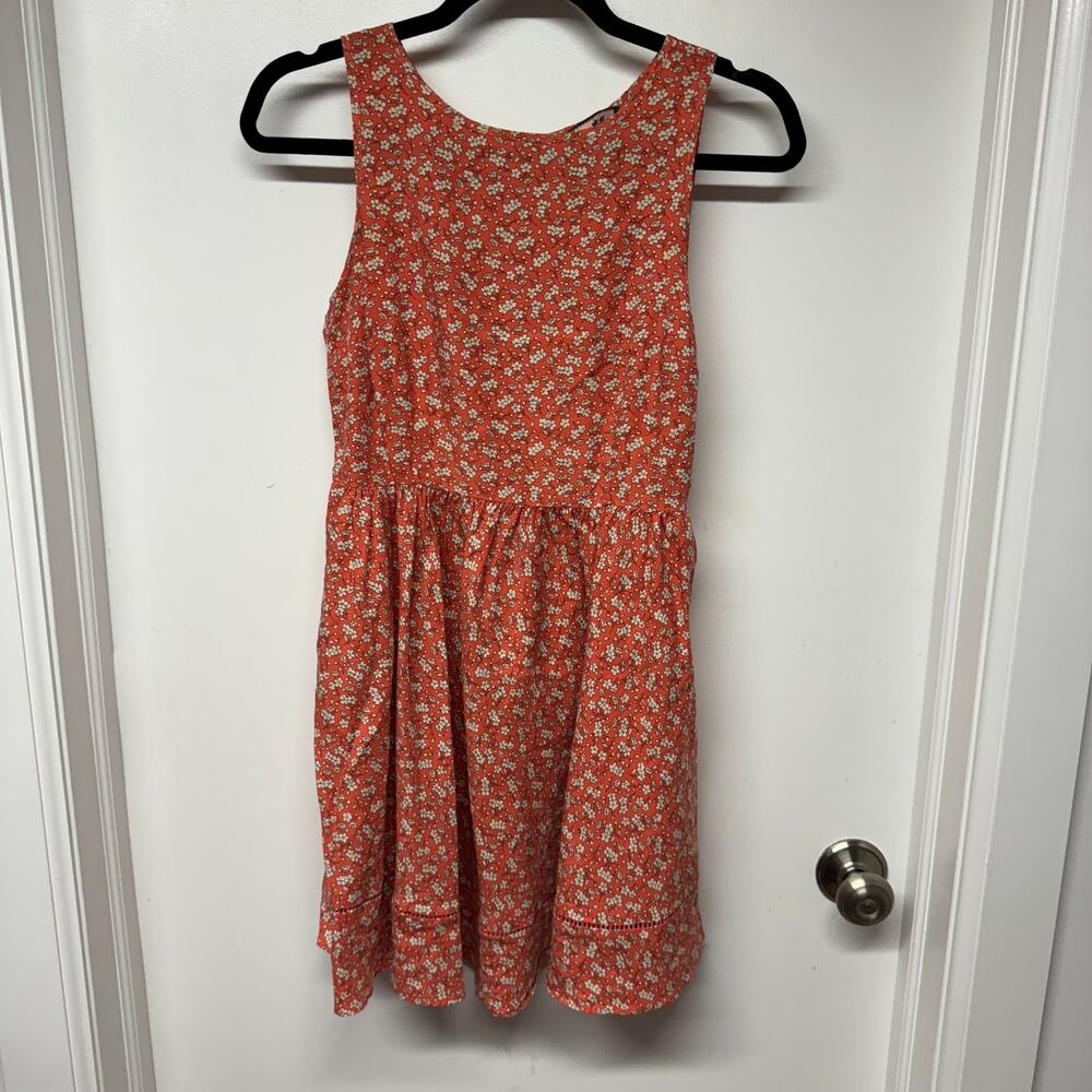 Juicy Couture Womens Orange White Micro Print Silk Fit Flare Skater Dress 2/XS